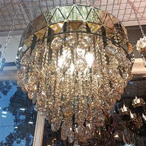 لوستر الماسی سایز 55 ارتفاع 60 بدنه استیل طلایی