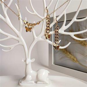 ست لاکچری پروانه ای کاریتهدارای اویز و نگین کاری شده ضد حساسیت و رنگ ثابت  ژوپینگ دارای گردنبند و گوشواره