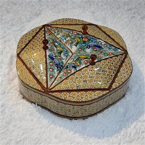 شکلات خوری 3 درب بزرگ خاتم کاری(طرح گل و مرغ سبز) 