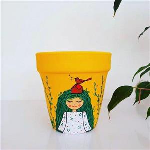 گلدان طرح دختر  نقاشی شده با دست و کاملا ضد آب مناسب هرگیاهی