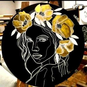 تابلو  نقاشی مینیمال  تم مشکی بوم دایره گالری هنر خلاق