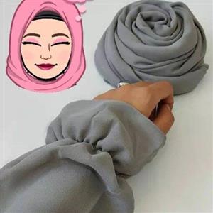 ست روسری و ساق دست کرپ حریر طوسی درجه یک حجاب خضرا