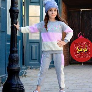 ست بلوز و شلوار دخترانه گلدوزی پولکی ملانژ  دورس داخل کرک سایز 45،40