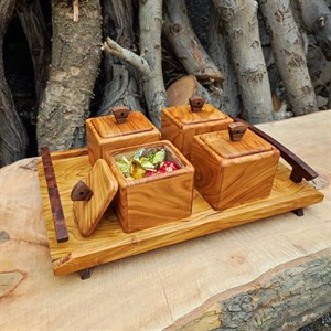 سینی و قندان چوبی