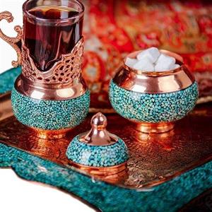 قندان فیروزه کوبی نیشابور شکلات خوری مس و فیروزه 15 سانتی 