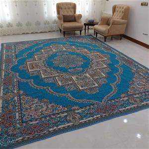 روفرشی 9 متری- مخمل زرکدار- وکیل بافت(زرین) یزد- طرح نیلوفر- کد 004- رنگ آبی‌فیروزه- زیر انداز- زیرانداز- زیرسفره‌‌ای
