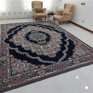 روفرشی 9 متری- مخمل زرکدار- وکیل بافت(زرین) یزد- طرح نیلوفر- کد 004- رنگ سُرمه‌ای- زیر انداز- زیرانداز- زیرسفره‌‌ای