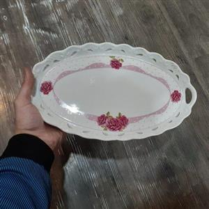دیس شیرینی خوری چینی با کیفیت عالی بن چاینا پخت گل عالی مناسب شیرینی یا رولت خوری