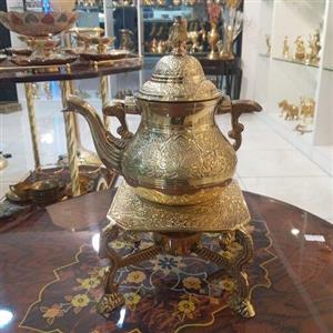 قوری برنجی (برنز) وارمر دار طرح طاووس‌ 400 سی سی