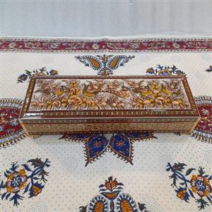 جاقلمی لولادار دو گل بزرگ خاتم کاری(طرح گل و مرغ قهوه ایی) 