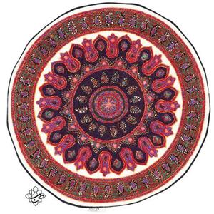 رومیزی گرد پته دوزی طرح سروناز سفید  آستردوزی شده (پته صبا)