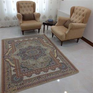 روفرشی 3 متری- مخمل زرکدار- وکیل بافت یزد- طرح نیلوفر- کد 001- رنگ نخودی- زیر انداز- زیرانداز- زیرسفره‌‌ای