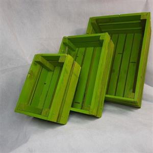 سبد چوبی ست سه تایی رنگ سبز فسفری 
