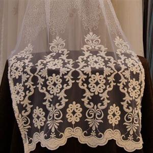 پارچه پرده ای تور پنبه دوزی ترک دو حاشیه