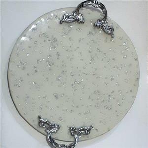 سینی پذیرائی دست ساز رزینی با تزئین ورق نقره