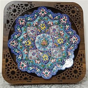 میناکاری بشقاب مسی مینا کاری سایز 16 همراه قاب مشبک 