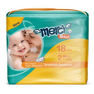 پوشک مرسی مدل Perfect سایز 2 بسته 18 عددی Merci Perfect Size 2 Diaper Pack of 18