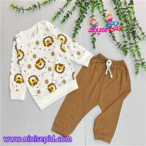 ست بلوز شلوار پسرانه دخترانه شیر کوچولو ارزان سایز 40_45_50_در 3رنگ جنس اسپان ارسال پیشتاز رایگان 55 تمام