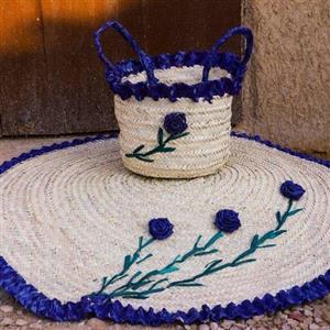 ست سفره حصیری و زنبیل آبی