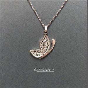 گردنبند پلاک ملیله نقره پروانه دستساز