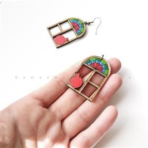 گوشواره زنانه چوبی انار و پنجره یلدایی دستساز سنتی