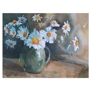 نقاشی آبرنگ طرح گلدان گل کد 08