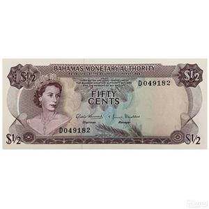 اسکناس باهاما نیم دلار ملکه الیزابت عروسکی 