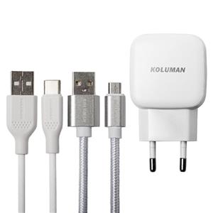 شارژر دیواری کلومن مدل CK-H 505 به همراه کابل MICROUSB USB-C 