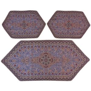 رومیزی سرویس ترمه ابریشم  کد TRSETE42  نفیس  رنگ یاسی  آستر یاسی