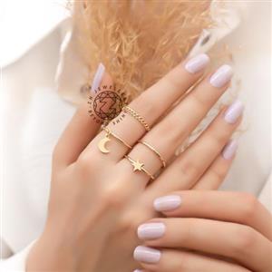 پک انگشتر ظریف دخترانه ماه و ستاره (سایز معمولی_4عدد انگشتر)