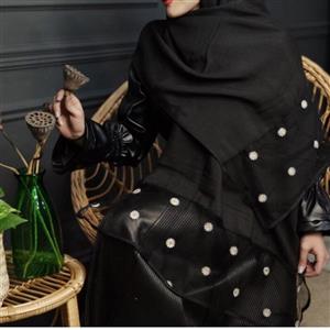 شال مشکی زنانه وال اسلپ دو دستک بابونه قواره دار دور گانت شده
