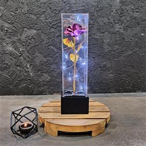 گل رز مصنوعی گلکسی رنگ سرخابی باکس تندیسی با ریسه مهتابی 