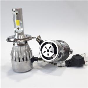 هدلایت 2 طرفه پایهh4 دو کنتاکترنک نور سفید یخی دارای فن خنک کننده پرتاب نور بالا در بسته بندی 2 عددی
