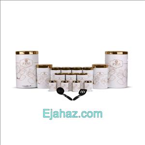 سرویس آشپزخانه اورانوس لادن سفید با درب طلایی 17 پارچه