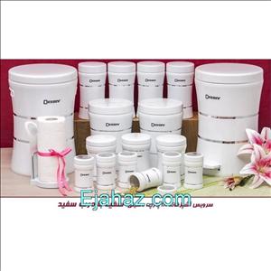 سرویس آشپزخانه دسینی 18 پارچه کلاسیک سفید درب سفید