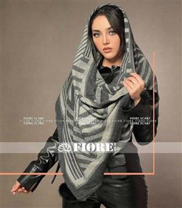 شال موهر پاییزه راه راه مشکی طوسی کد 2510