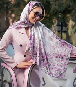 روسری بنفش یاسی گلدار مجلسی ابریشمی کد 2584