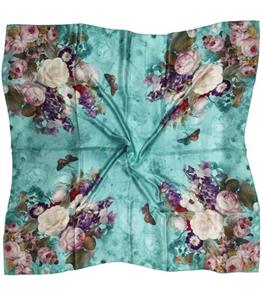 روسری مجلسی ابریشم اصل سبز فیروه ای کد 2570