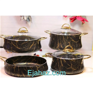 سرویس قابلمه گرانیتی پاچی 7 پارچه مدل ماربل مشکی طلایی