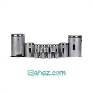 سرویس آشپزخانه اورانوس استوانه ای نقره ای استیل با درب استیل 15 پارچه