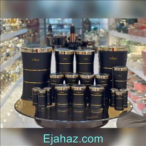 سرویس آشپزخانه یونیک مشکی مات درب طلایی 18 پارچه