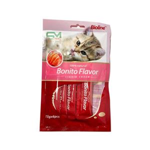 بستنی گربه بیولین با طعم ماهی بونیتو Bioline Yellowfin Bonito Flavor بسته 6 عددی 