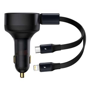 شارژر فندکی فست شارژ لایتنینگ و تایپ سی بیسوس Baseus 2 in 1 Car Charger CGTX000001