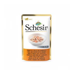 غذای پوچ گربه شسیر مدل مرغ و ماهی با میگو وزن 85 گرم