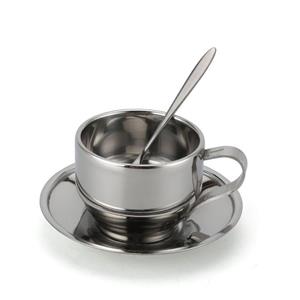 فنجان استیل 180mlنسکافه و چای به همراه نعلبکی و قاشق