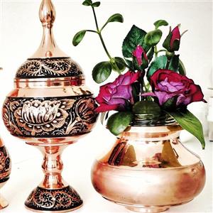 شکلات خوری مسی پایه دار مدل الماس تراش ارتفاع 24 