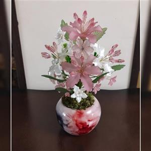 گل کریستالی، گلدان زیبای لیلیوم با گلبرگهای کریستالی، رنگ صدفی و صورتی