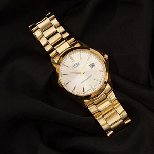 پکیج ساعت عقربه ای نقره ای طلایی صفحه سفید Casio مدل Edmon  دستبند و گردنبند کارتیه رنگ نقره ای