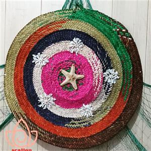 سفره حصیری بافته شده با برگ درخت خرما و تزیین شده با صدف مناسب برای تزیین میز و دیوارکوب و سفره عصرونه و دسرخوری