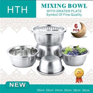 لگن استیل آشپزخانه مجموعه 5 عددی به همراه رنده برند HTH